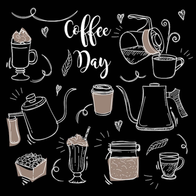 Café-Tapete oder Kaffeetags-Kampagnenvorlage in handgezeichnetem Kaffee-Design