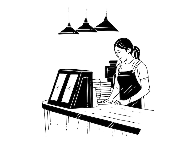 Café und barista handgezeichnete illustration