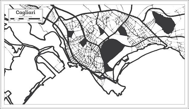 Vektor cagliari italien stadtplan in schwarz und weiß im retro-stil. übersichtskarte. vektor-illustration.