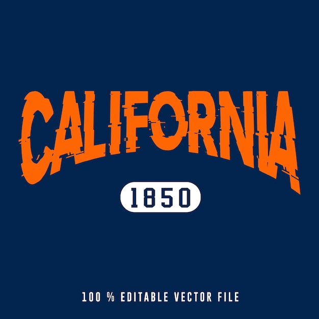 Vektor california editierbarer text college t-shirt-design druckbarer text effektvektor