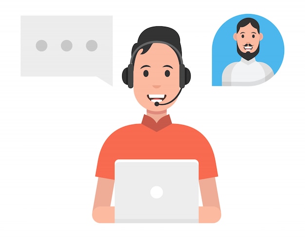 Call-center-service-konzept. mann mit headsets