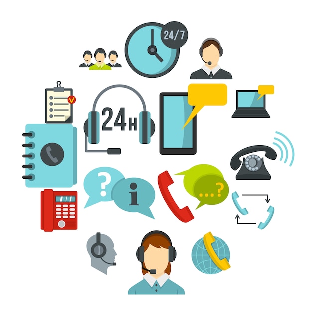 Call-Center-Symbole legen Sie flache Symbole