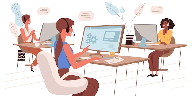 Callcenter-webillustration im flachen stil