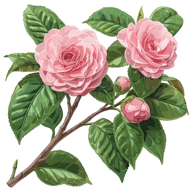 Vektor camellia sinensis flachfarbige zeichentrickfilme