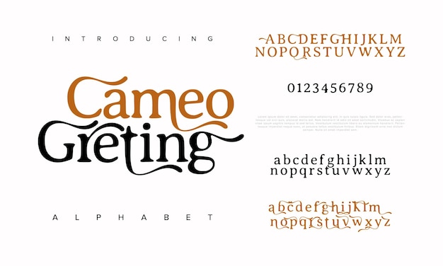 Cameogreting premium luxus elegantes alphabet buchstaben und zahlen elegante hochzeits-typographie klassiker
