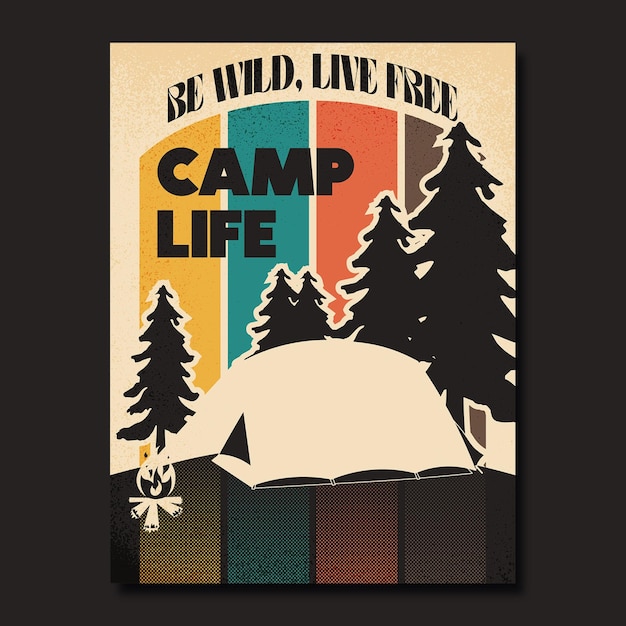 Vektor camp-life-retrothema-plakat