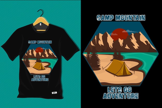 Vektor camp mountain lässt abenteuer-t-shirt-design gehen