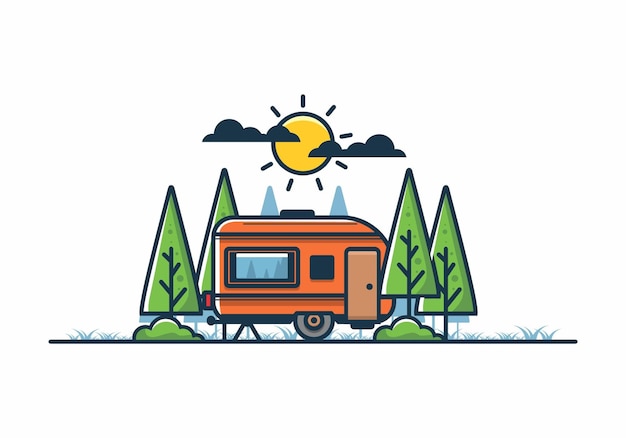 Campervan in der flachen illustration des dschungels