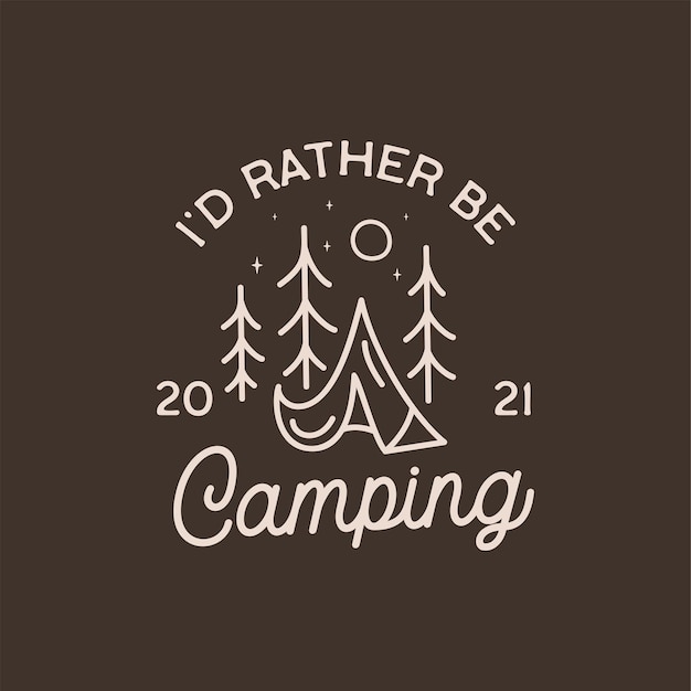 Camping-abenteuer-abzeichen-design in linienkunst-stil sommer im freien t-shirt-grafiken mit zitat id rath