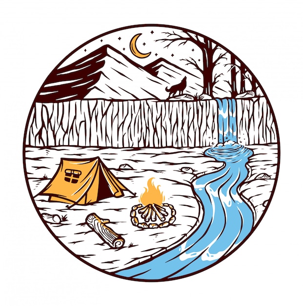 Camping am fluss illustration