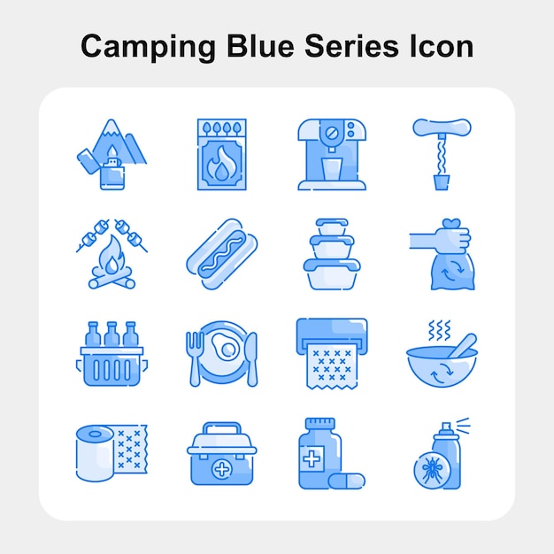 Camping blaues Farbsymbol-Set 03