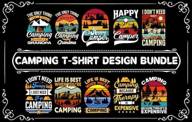 Vektor camping erkunden tshirt design bundle