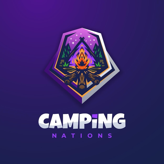 Vektor camping fire purple logo design vorlage