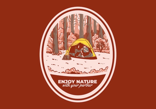 Camping in der natur mit einem partner vintage-outdoor-illustration