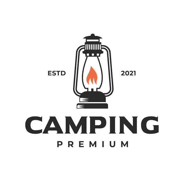 Vektor camping-logo mit laterne vintage-wappen camping-vintage-abzeichen vektor-outdoor-bergreise