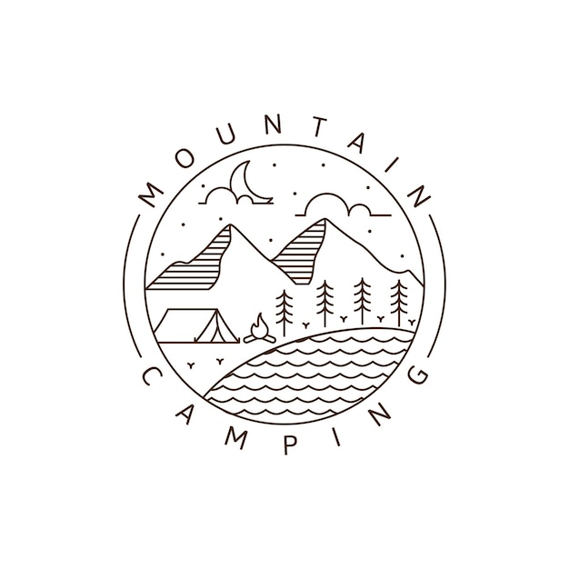 Camping logo oder illustration monoline oder line art style vektor