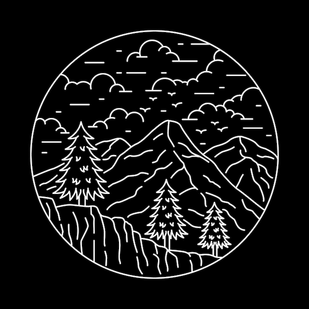 Camping natur abenteuer wilde linie abzeichen patch pin grafik illustration