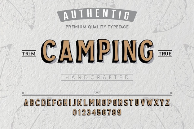 Vektor camping-schriftart für etiketten und verschiedene schriftarten