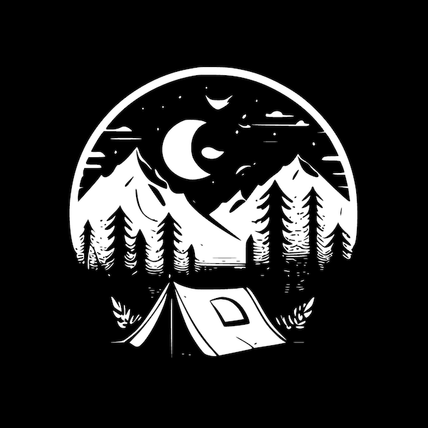 Vektor camping schwarz-weiß-isolierte ikonen vektor-illustration