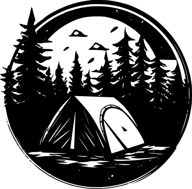 Camping Schwarz-Weiß-Vektor-Illustration