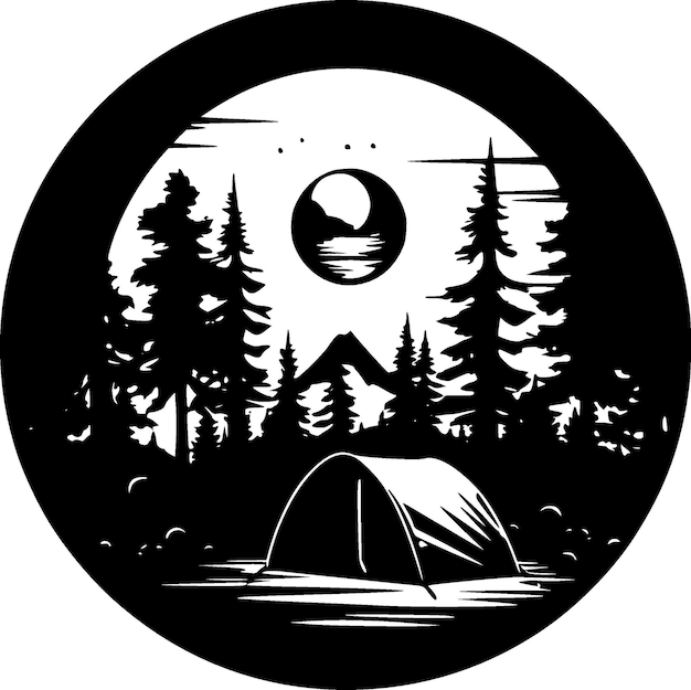 Vektor camping-schwarz-weiß-vektorillustration