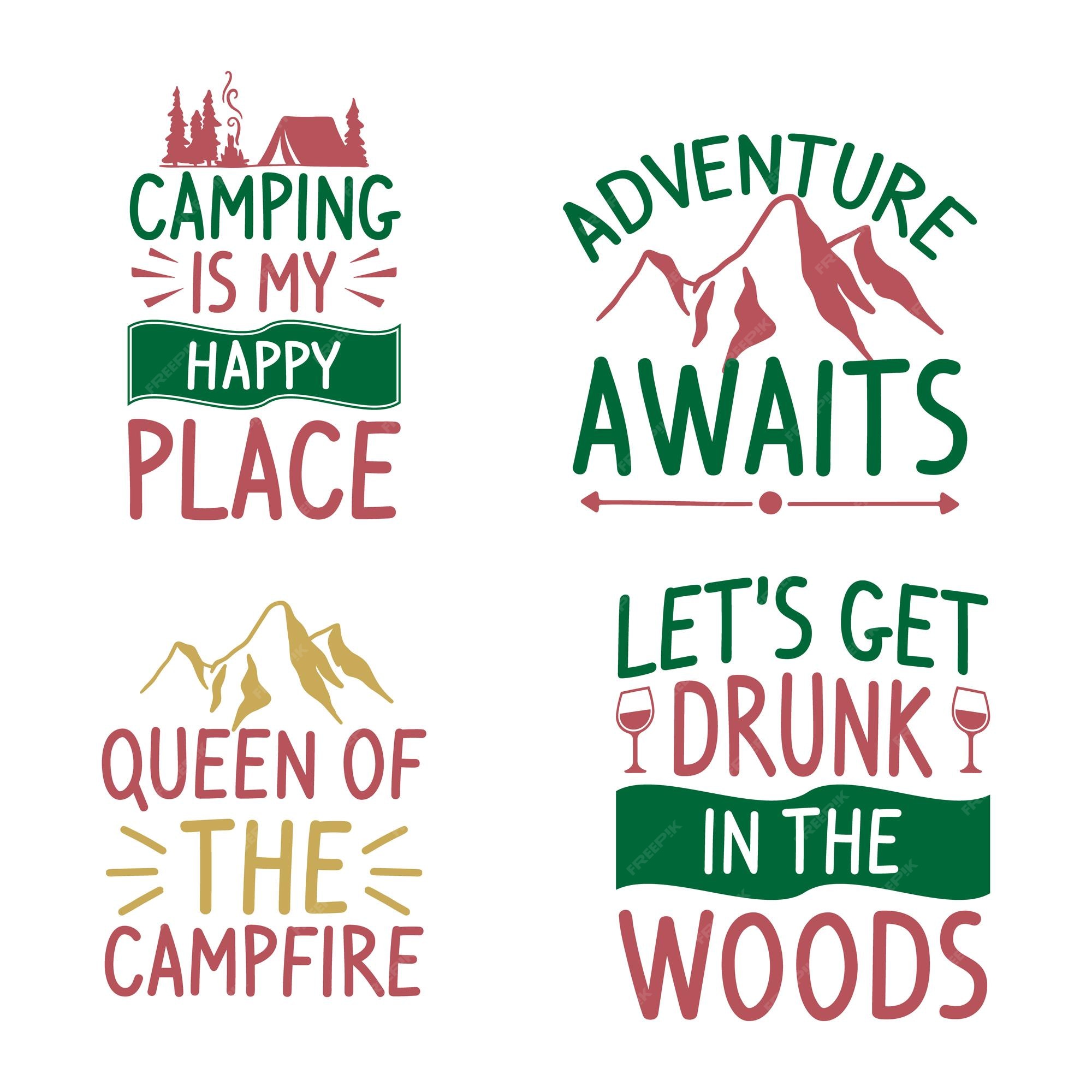 Camping sprüche und zitate tshirt design bundle PremiumVektor