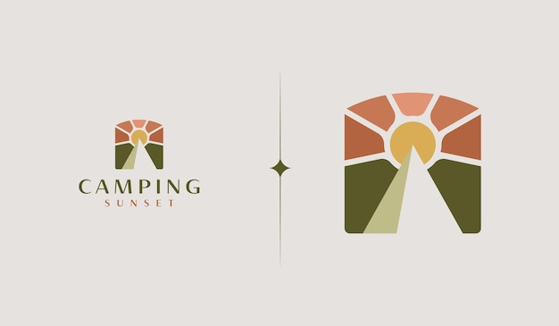 Camping sunset logo vorlage universelles kreatives premium-symbol vektor-illustration kreative minimale designvorlage symbol für corporate business identity