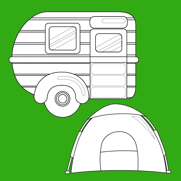 Campingbus mit Zelt für digitale Stempelvektorcliparts des Sommercamps