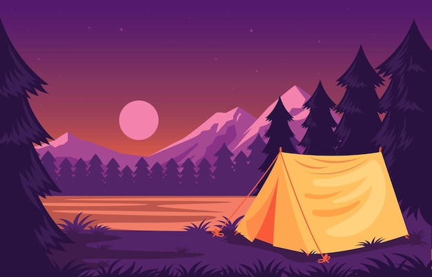Campingplatz in einer See- und Berglandschaft