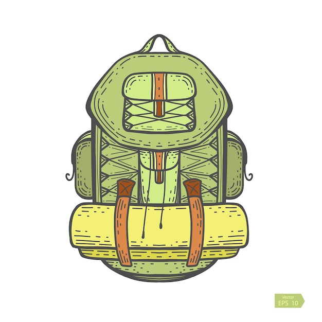 Vektor campingrucksack .ausrüstung für die reise.