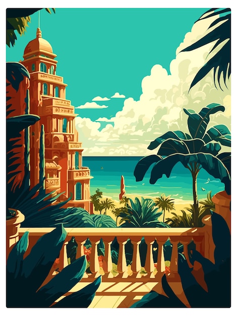 Vektor cancun dekoration vintage reiseposter souvenir postkarte porträtmalerei wpa illustration