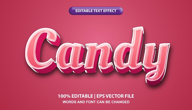 Candy bearbeitbare Texteffektvorlage, bunter rosa Farbverlauf mit glänzender Effektschriftart