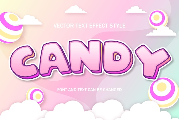 Candy logo süße 3d bearbeitbare texteffekt schriftstilvorlage niedliches typografie hintergrunddesign