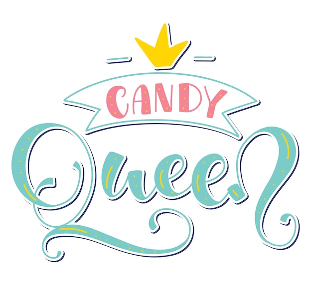 Candy queen farbige beschriftung isoliert auf weißem hintergrund