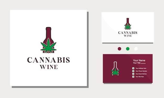 Cannabis-blatt mit weinflaschen-logo-design-vektorsymbol-vorlage