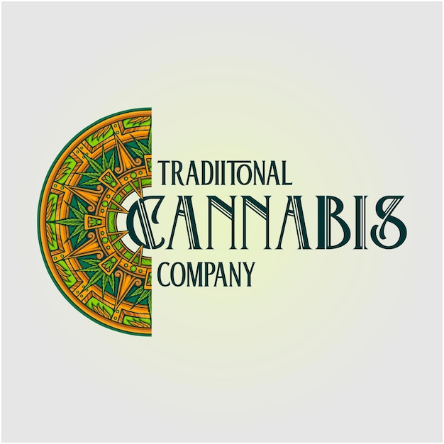 Cannabis-mandala mit aztekischer geometrie ornament vektorillustrationen für ihre arbeit logo merchandise