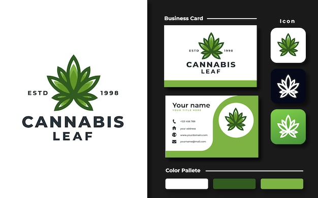 Cannabisblatt-logo-schablone und visitenkarte