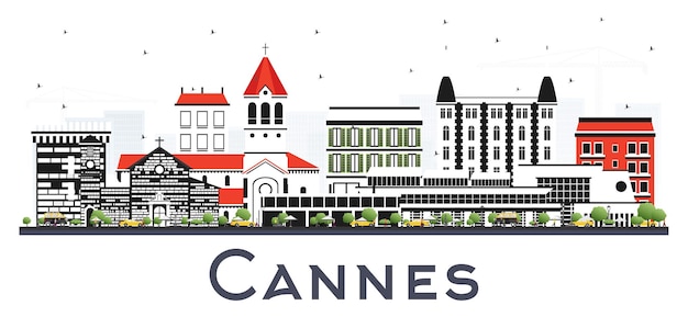 Cannes frankreich skyline der stadt mit grauen gebäuden isoliert auf weißem vektor illustration geschäftsreisen und tourismuskonzept mit moderner und historischer architektur cannes stadtbild mit sehenswürdigkeiten