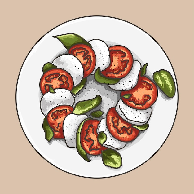 Vektor caprese-salatgericht. tomaten mit mozzarella