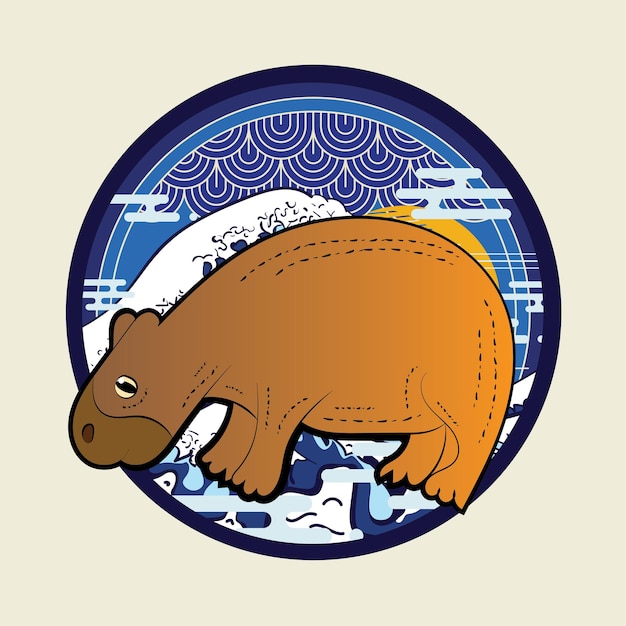 Vektor capybara-illustration im japanischen stil für das logo des kaijune-event-notizbuchs