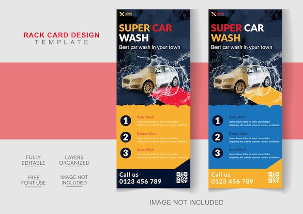 Vektor car wash rack card design oder bearbeitbare vorlage für dl-flyer