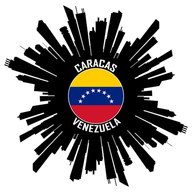 Caracas, Skyline, Silhouette, Venezuela, Flagge, Reise, Souvenir, Aufkleber, Vektor, Illustration