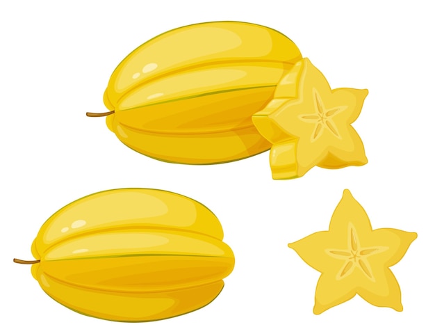 Carambola-Frucht Gelbe reife Sternfrucht isoliert auf weißem Hintergrund Vegetarische Kost