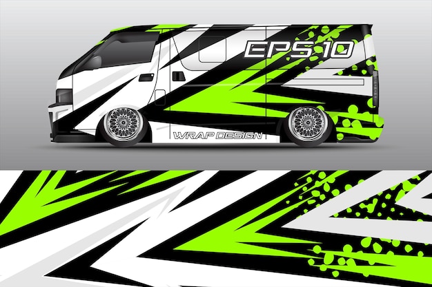 Cargo van car wrapper vektordesign premium-vektorgrafik grün weiß