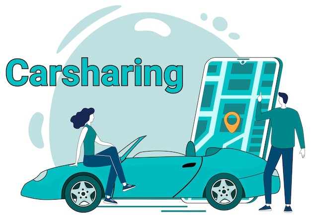 Carsharing Menschen vor dem Hintergrund eines Autos und eines Smartphones nutzen Carsharing-Dienste