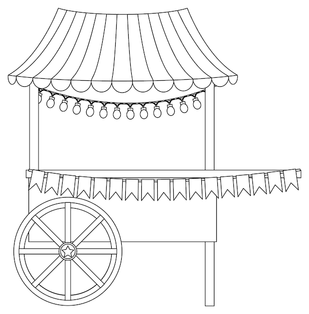 Cart shop schwarz-weiß-doodle-charakter