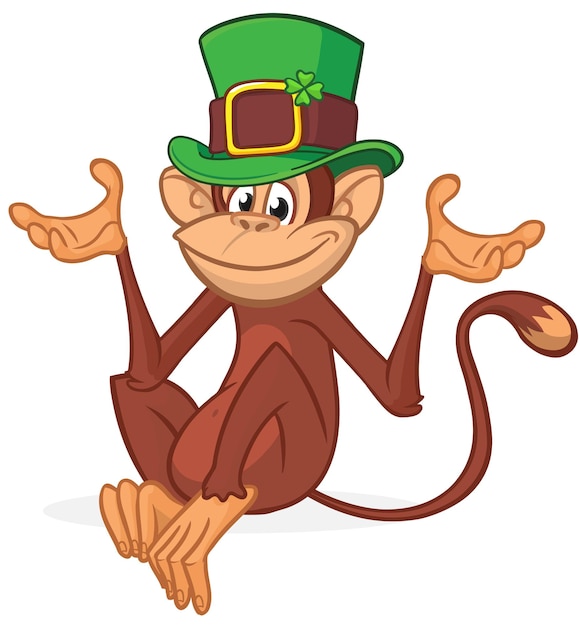 Cartoon-affe schimpanzee mit grünem hut st. patrick's day illustration