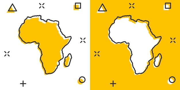 Cartoon afrika kartensymbol im comic-stil atlas abbildung piktogramm land geographie zeichen splash geschäftskonzept