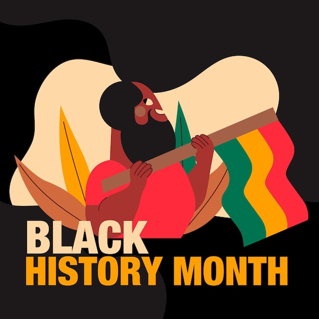 Cartoon-afrikaner mit südafrikanischer flagge, schwarzer geschichtsmonatsvektor
