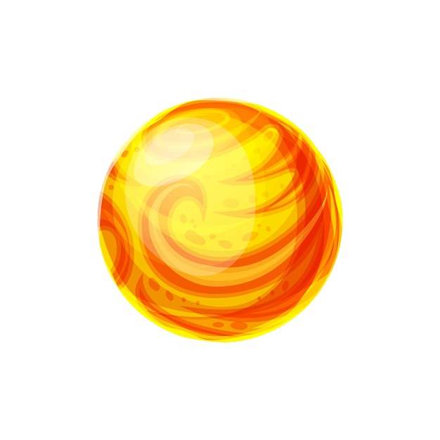 Cartoon alien gelber planet magisches universum galaxie isoliert flaches cartoon-symbol vektor ui spiel benutzeroberfläche designelement fantasy-globus-asteroid oder meteor-oberflächenplanet mit magischer energie magma